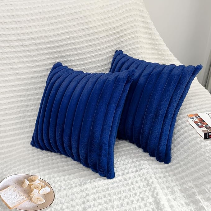 2 Pack Pillow Covers, 20x20 Faux Fur Square Throw Pillow Covers for Living Room Decorations Throw Pillow Case, Throw Pillow Cover Cushion Cover for Home Sofa Bedroom Car, Navy Blue