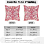 KSLIDS Pink Teal Flower Soft Velvet Throw Pillow Covers Set of 2 Boho Ethnic Red Foral Decorative Pillow Covers 20x20 Inch Bohemian Farmhouse Pillow Case for Sofa Couch Living Room Home Decor