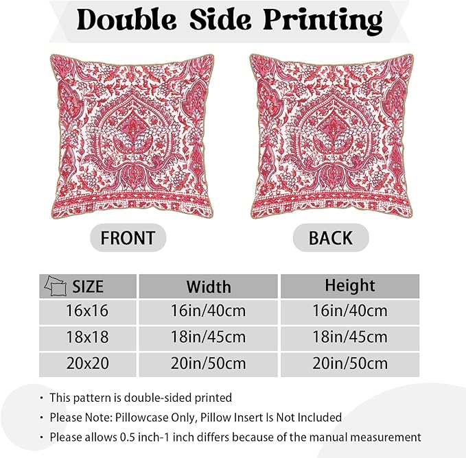 KSLIDS Pink Teal Flower Soft Velvet Throw Pillow Covers Set of 2 Boho Ethnic Red Foral Decorative Pillow Covers 18x18 Inch Bohemian Farmhouse Pillow Case for Sofa Couch Living Room Home Decor