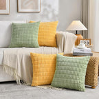 Fancy Homi Set of 4 Spring Boho Decorative Throw Pillow Covers 24x24 Inch for Couch Bed Sofa, Sage Green Yellow Room Decor, Soft Fuzzy Fluffy Cozy Corduroy Textured Cushion Case 60x60cm