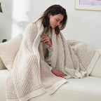Amélie Home Waffle Chenille Throw Blanket for Couch, Pineapple Stitch Knit Soft Cozy Knit Blanket Decorative Throw for Sofa, Chair, 50"x60", Beige&Ivory