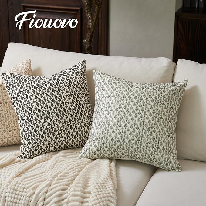 Floral Pillow Covers 24x24 Pillow Cover Block Print Couch Pillows for Living Room Decorative Neutral Accent Throw Pillow Covers, 1PC, Olive Green