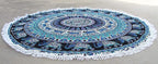 Round Beach Tapestry Turquoise Mandala Throw/Boho Hippie Beach Blanket Roundie/Indian Cotton Bohemian Large Round Table Cloth-Home Decor/Yoga Mat Meditation Picnic Rug (42", Green and Black)