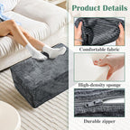 Rectangular Pouf Ottoman, Stuffed Floor Pouf with Foam Chunk Filling, Soft Coral Fleece Furry Foot Rest Stool, Multi-Use Ottoman for Living Room, Wide Stripe Boho Decor, Dark Grey