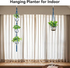 USLAI Macrame Plant Hanger Indoor Outdoor, Up to 4-15 inch Pot, Heavy 20lb Planters, Extra Long Strong Hanging Planter Basket Holder, Boho Home Decor, 35+72 Inch, Blue (POTS NOT Included)