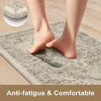 KIMODE Kitchen Mat for Floor Cushioned Anti Fatigue, Boho Vintage Kitchen Rugs Sets of 2, Non Slip Waterproof Kitchen Floor Mats, Comfort Standing Mats for Sink Laundry Desk Khaki 20"x59"+20"x32"
