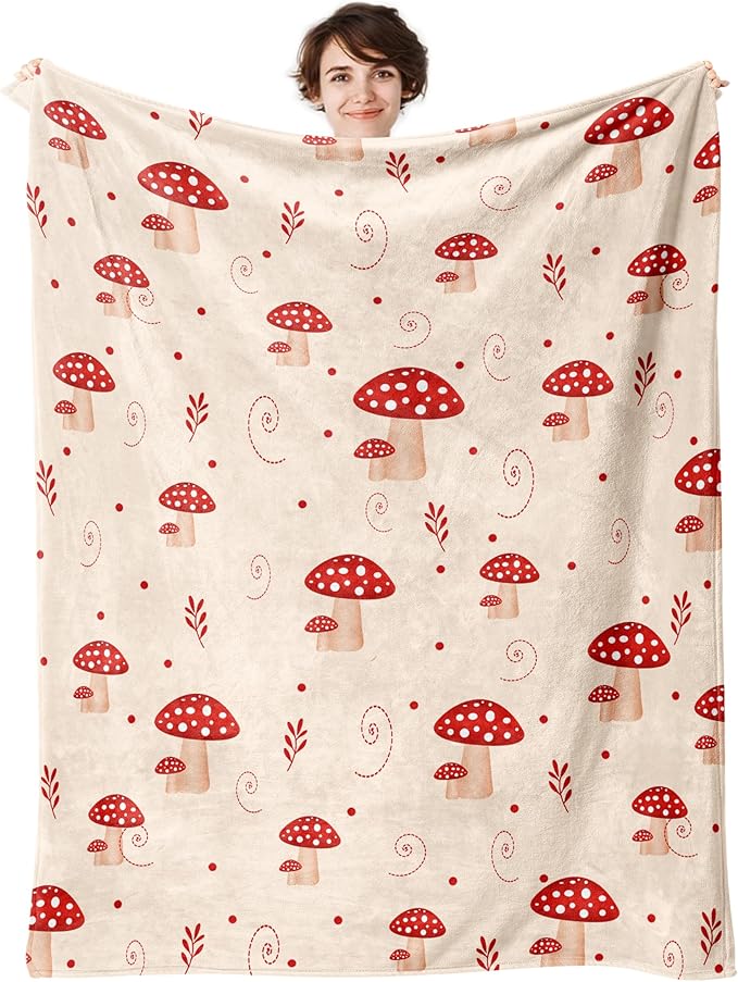 Mushroom Throw Blanket, Mushrooms Blankets, 320GSM Fluffy Cozy Soft Warm Plush Lightweight Decorative Blanket Gifts for Women Men Girls Boys Kids Baby (Mushrooms 2, 50"x40")