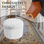 Homepop Home Decor | Upholstered Round Velvet Tufted Foot Rest Ottoman | Ottoman with Storage for Living Room & Bedroom | Decorative Home Furniture, Gray Small