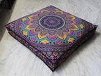 CRAFT KALA Mandala Floor Pillow Cushion Cover Seating Throw Cover Hippie Decorative Bohemian Ottoman Poufs Pom Pom Pillow Cases Boho Indian Cotton Living Room Yoga Home Décor 35" Square New Pink Ombre