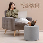 Round Pouf Ottoman and Foot Rest, Soft Boucle Footstool Ottomans for Living Room, Comfort Sponge Stuffed Poofs for Couch Desk Resting Your Feet, Grey(17.1" D x 17.1" W x 14" H)