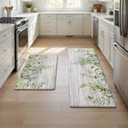 Kitchen Rug Mats for Floor Cushioned Anti Fatigue Green Eucalyptus Kitchen Rugs Sets of 2 Farmhouse Non Slip Waterproof Comfort Memory Foam Standing Floor Mat for Office Laundry Sink Desk