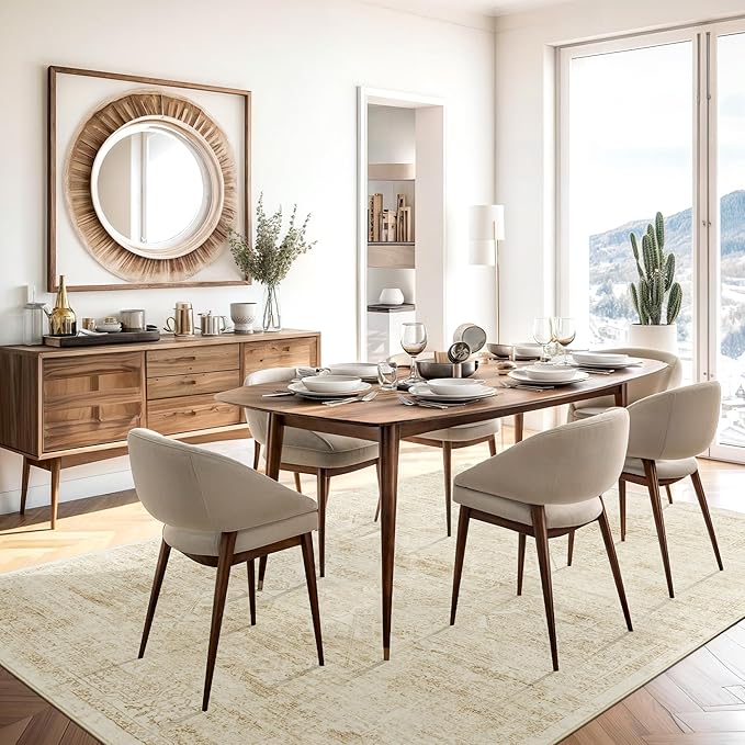 Washable Area Rug 8x10, Large Soft Rugs for Living Room Vintage Beige 8x10 Area Rugs for Bedroom Dining Room Floral Non-Slip Thin Rug