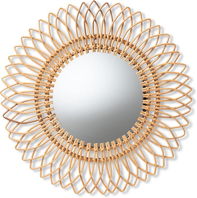 bali & pari Bora Modern Bohemian Natural Rattan Wall Accent Mirror