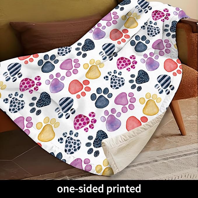 Throw Blanket for Couch, 300GSM Warm Soft Cozy Flannel Blanket, Cute Blanket for All Seasons Bedroom Home Decor Gifts, Colorful Dog Paws 50x60 Inches