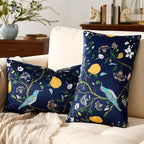 MUSSEL Navy Blue Floral Pillow Covers 12x20 Set of 2, Velvet Wild Flower Plant Throw Pillows Case, Square Farmhouse Decor Cushion Covers for Home Sofa Bed Couch