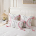 Boho Throw Pillow Covers 12x20 Set of 2 Cotton Woven Tufted Farmhouse Lumbar Pillows Covers with Tassels Outdoor Neutral Decorative Pillowcases Rectangle Textured Accent Cushion for Couch Bed Sofa