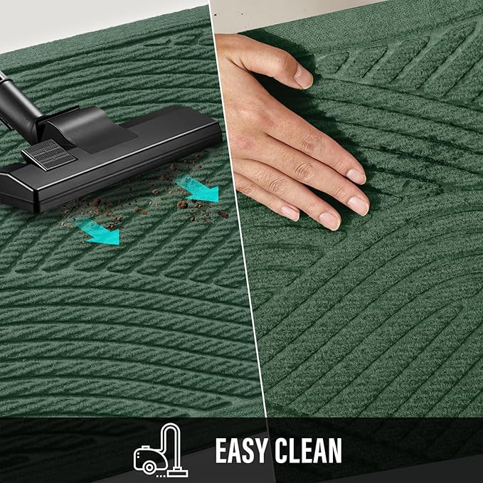 Sturdy Front Door Mat, Absorbent Muddy Dirt Resist Welcome Door Mats Outdoor Indoor, Stain and Fade Resistant, Non-Slip Backing Entry Mat Low Profile Doormat for Entryway, 29×17, Green