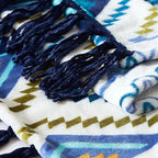 CASAAGUSTO Boho Throw Blanket - Blue and White Decorative Blankets with Tassel, Printed Flannel Bohemian Blanket for Chair, Bed, Sofa, Couch(50 * 60, Blue and White)