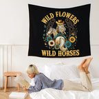 WARDOS Western Cowgirl Tapestry, Vintage Western Tapestry Wall Hanging, Retro Country Wild Wildflower Wild Horses Wall Blanket Decor for Girls Room Dorm Apartment Bedroom, 50x60 Inch