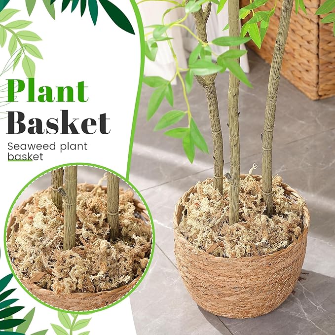 3 Pack Seagrass Plant Basket Indoor with Artificial Moss 3 Sizes Woven Baskets Flower Pots Planters for Home Decor