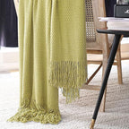 LOMAO Knitted Throw Blanket with Tassels Bubble Soft Lightweight Blanket Textured Lightweight Throws for Couch Cover Home Decor (Lemon Yellow, 50x60)