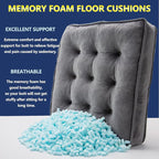 Floor Pillow Set of 2, Memory Foam Meditation Cushion, Floor Cushions for Adults Sitting, Large Square Seat Cushions for Yoga, Living Room, 20x20 Inch (Grey)