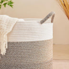 CLHMILY&Z Round Cotton Rope Storage Basket - 22x14.2 Inches - Stylish Nursery Storage Bin, Baby Toy Organizer, Soft Cotton Basket for Home Decor, Multi-Purpose Storage Solution