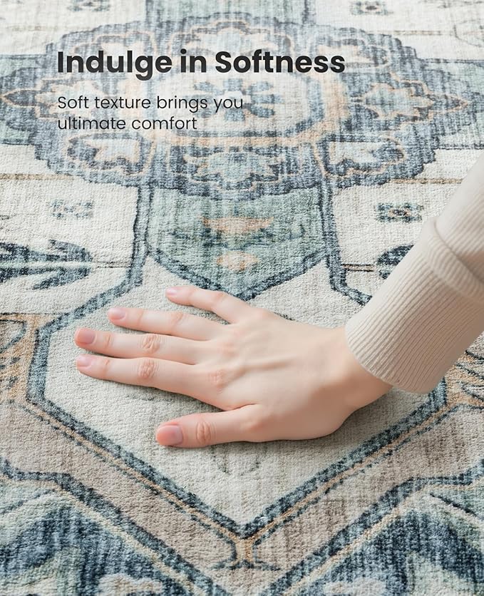 AMADA HOMEFURNISHING 2x4 Washable Area Rug, Low-Profile Entryway Rug with Non-Slip Backing & Durable Edge Binding, Vintage Rug Pattern, Small Rugs for Entryway, Kitchen & Living Room