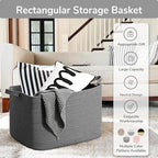 Goodpick Storage Basket, Rectangle Dirty Clothes Baskets for Laundry, Woven Basket for Living Room, Extra Large Cotton Rope Baskets for Toys, Blankets, 23.6" x 15.7" x 13.8", Dark Gray