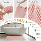 MIULEE Set of 2 Waffle Bathroom Rugs, Boho Bath Rugs Non Slip Washable, Super Absorbent Bath Mats, Ultra Soft Rubber Backed Shower Mats for Bathroom Floor, Tub, Pink, 17"x24"+18"x30"