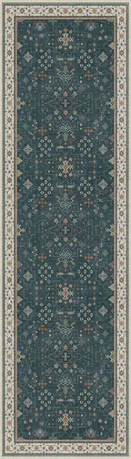 Vintage 2x7 Washable Runner Rug Non Slip for Kitchen, Bathroom, Hallway - Low Pile Stain Resistant 7ft Long Runner Rugs - Victorian Eclectic Floral Pastel Home Decor (2x7 Dark Green)