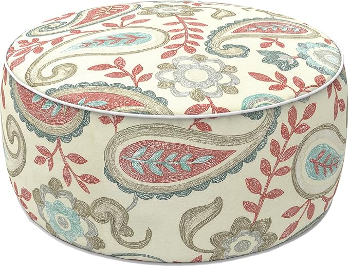 LVTXIII Indoor/Outdoor Inflatable Ottoman with Handle D21 x H9 Inch, Weather-Resistant Round Footstool Pouf for Patio Camping Living Room, Portable Footrest Extra Seating, Paisley Vintage