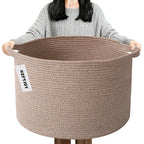90L Large Blanket Basket,21.7"L x 21.7"W x 13.8"H Rope Woven Baskets with Handles, Toys Storage Bins,Laundry Basket Perfect for Living Room, Nursery,Bedroom,Home Organization,Brown