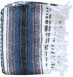 Del Mex Classic Mexican Blanket, Large Authentic Woven Falsa Throw (70"x50"), Artisan Southwest Décor for Beach, Yoga, Outdoors (Navy Blue)