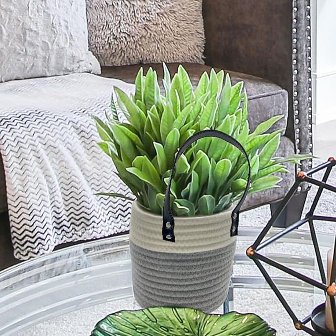 Cotton Rope Hanging Baskets for Organizing 2 Pcs Round Small Wall Basket with Handles Woven Organizer Storage Basket for Kitchen Bedroom Living Room Office(6”x6”, Light Dark)
