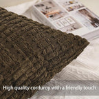 Pack of 2 Corduroy Decorative Throw Pillow Covers 20x20 InchSoft Striped Pillow Covers Modern Farmhouse Home Decor for Sofa Living Room Couch Bed（Green）