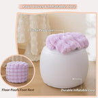 LIFEREVO Faux Rabbit Fur Round Inflatable Pouf Ottoman, 20 X 16 Plush Waffle Bubble Floor Poufs Foot Rest Living Room Bedroom, Light Purple Furry Pouf Foot Stool for Girls Adults, Anti-Slip, Lavender