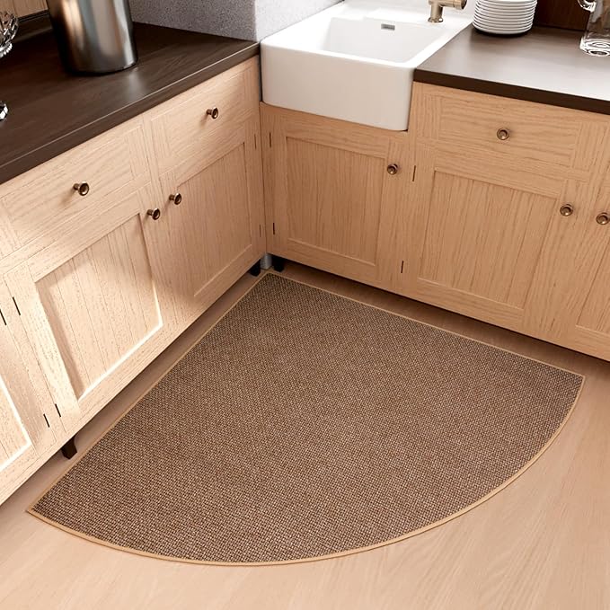 Fan Shaped Kitchen Mat 1 PCS, Cushioned Non Slip Rugs for Kitchen Floor, Absorbent Runner Comfort Standing Mats Washable for Kitchen, Office, Home (Brown, Radius 47")