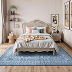 Lessymo 5x7 Area Rugs for Living Room, Machine Washable Non Slip Rug, Soft Low Pile Carpet for Bedroom Dining Home Office, Vintage Blue/White Distressed Floral Floor Mat
