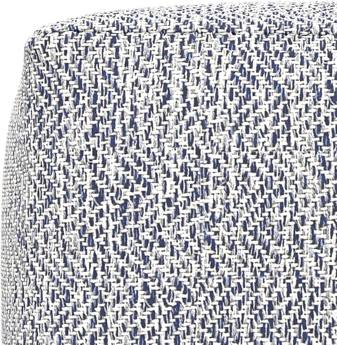 SIMPLIHOME Nate Square Pouf - 18 inch Wide Upholstered Handwoven Cotton Ottoman in Denim Melange, Boho Footstool or Extra Seating for Living Room or Bedroom with Polystyrene EPS Beads, Assembled
