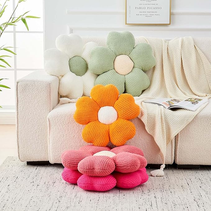 Flower Throw Pillow, Cute Flower Shaped Pillow Decorative Throw Pillow for Bed Couch, Soft Daisy Pillows Floor Seating Cushion Cushions (14.9 Inch Peach Pink)