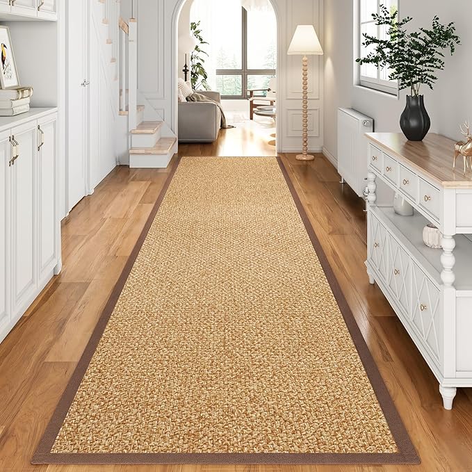 Washable Hallway Runner Rug 2x8 Jute Like Kitchen Runner Mat Rugs Non Slip, Woven Soft Entryway Farmhouse Runner Boho Floor Carpet for Indoor Laundry Hall Backdoor Bedroom Living Room, Brown