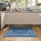 Lessymo 2 x 3 Entryway Rug - Machine Washable Area Rugs Boho Faux Wool Low Pile Area Rug for Bedroom, Floral Medallion Vintage Outdoor Rugs with Non-Slip Rubber,Blue White