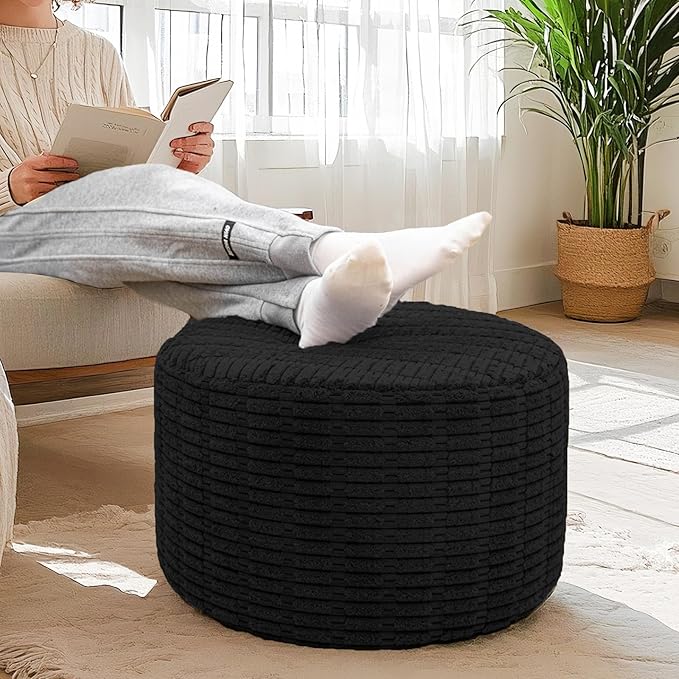 Ottoman Foot Rest, Home Decor, Bedroom Decor, Ideal for Living Room, Comfortable Floor Pouf,Ottoman Foot Rest for Armchair Bean Bag,Floor Cushion, Footstool, 12x20 Inch (Black Pouf With Filler)