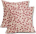 Red Floral Pillow Covers 20x20 Set of 2 Vintage Rustic Old Style Cute Small Flower Red Cream Print Decorative Outdoor Pillowcases Farmhouse Throw Cushion Case Decor for Couch Sofa Bed