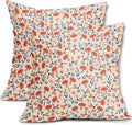 Navy Blue Orange Floral Pillow Covers 20x20 Set of 2 Vintage Rustic Old Style Cute Small Flower Print Decorative Outdoor Pillowcases Fall Farmhouse Throw Cushion Case Decor for Couch Sofa Bed
