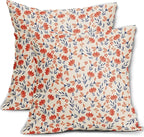 Blue Orange Pillow Covers 22x22 Set of 2 Vintage Floral Rustic Old Style Cute Flower Print Decorative Outdoor Pillowcases Seasonal Farmhouse Throw Cushion Case Decor for Couch Sofa Bed