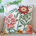 vctops Floral Embroidered Pillow Covers 18x18 Inch Spring Summer Cotton Tufted Throw Pillow Cover Outdoor Garden Cushion Case for Sofa, Bed, Living Room (Flower D,18"x18")