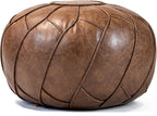 Moderner Faux Leather Pouf Unstuffed Ottoman Moroccan Footstool, Floor Footrest Cushion, Storage Solution - Natural Brown Color (Mocha, Round)