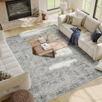 6x9 Area Rugs for Living Room Bedroom, Large Washable Rug, Grey Vintage Abstract Boho Rug, Non Slip & Low Pile Faux Wool Carpet for Indoor Dining Room, Farmhouse and Kids Room(Grey 6x9ft)